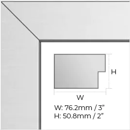 Brushed stainless steel frame with 3inches of width and 2inches height.