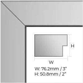 Polished stainless steel frame with 3inches of width 2inches height.