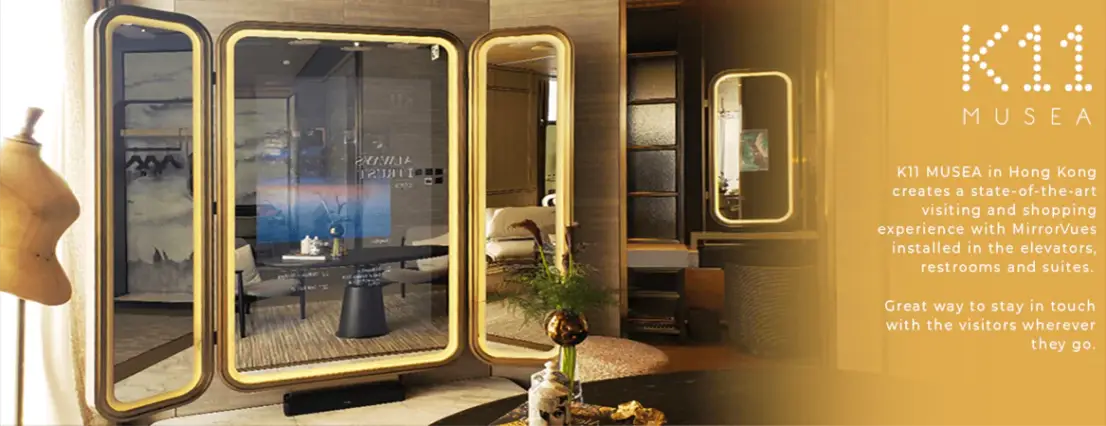 Trifold lighted mirror TV in Bahrain with a plastic mannequin on the left side.